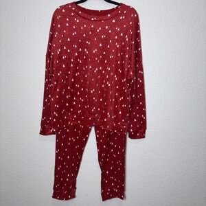 Auden Women's Size 2X -2 Piece Pajamas Velvet Red w/ white trees stars NWT